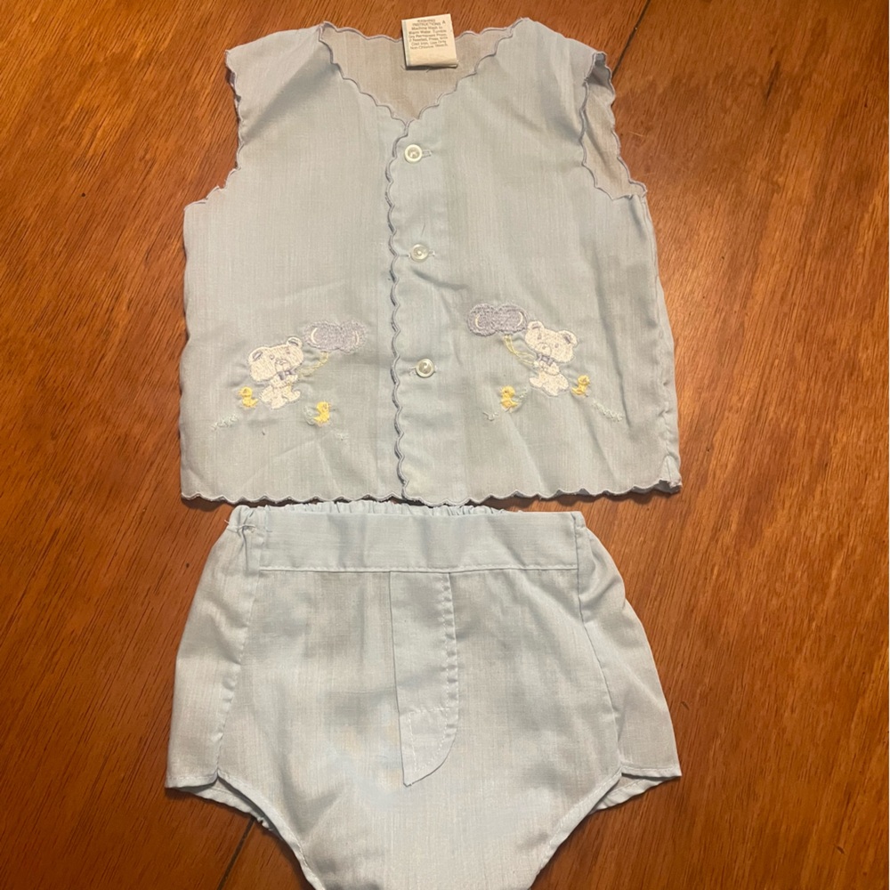 Vintage Light Blue Baby‎ Boy Matching Set Size 3-6 Months